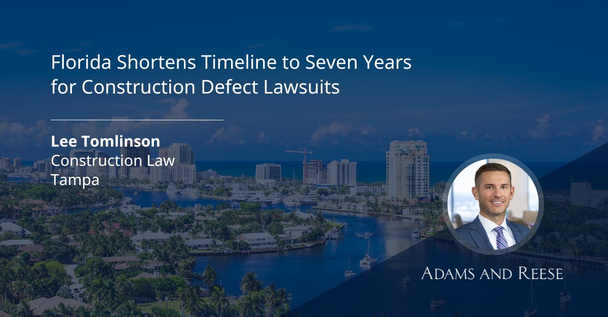 adamsandreese's tweet photo. Beginning July 1, the window to report #construction #defect lawsuits in #Florida reduces from 10 years to 7 years. The grace period ends next month on #SB360, signed into law last year by #DeSantis. We discuss how the new timeline impacts the industry - https://t.co/krnmycPIjz https://t.co/YP2OZ9cdtS