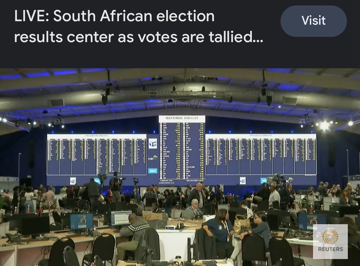 firstladyship's tweet image. When you see the giant electronic board at South Africa&apos;s Election Results Center, you will weep for Nigeria. SA’s results were online &amp;amp; in real-time. No server glitch. The organization &amp;amp; the logistics alone

Nigeria is a huge joke; N300 billion wasted to conduct a sham election