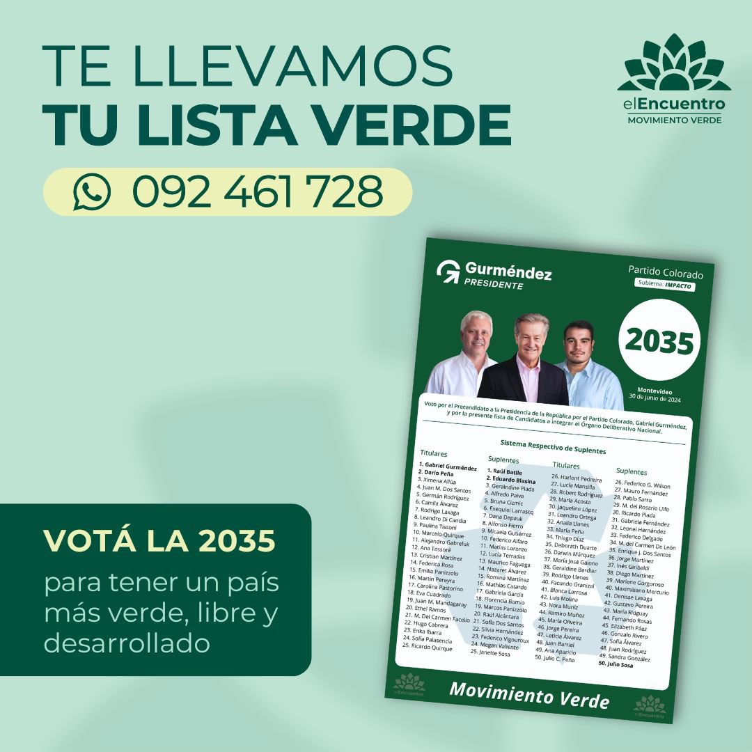 elEncuentroPC's tweet photo. 🗳️ El 30 de junio son las elecciones internas, y desde el Encuentro tenemos la oportunidad de llegar al Parlamento para impulsar una batería de medidas ambientales. 

¿Te gustaría apoyarnos? ¡Contáctanos y te hacemos llegar tu lista!

Un Uruguay más verde, es posible 💚 https://t.co/hESa88Aowj