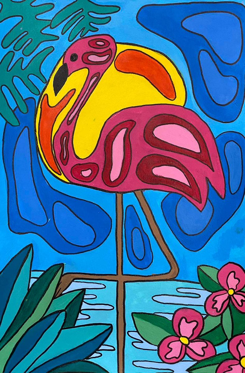 Grade 9 artist Dakota Riopelle draws inspiration from the First Nations Eastern Woodlands school of art in this beautiful acrylic piece.  #NationalIndigenousHistoryMonth