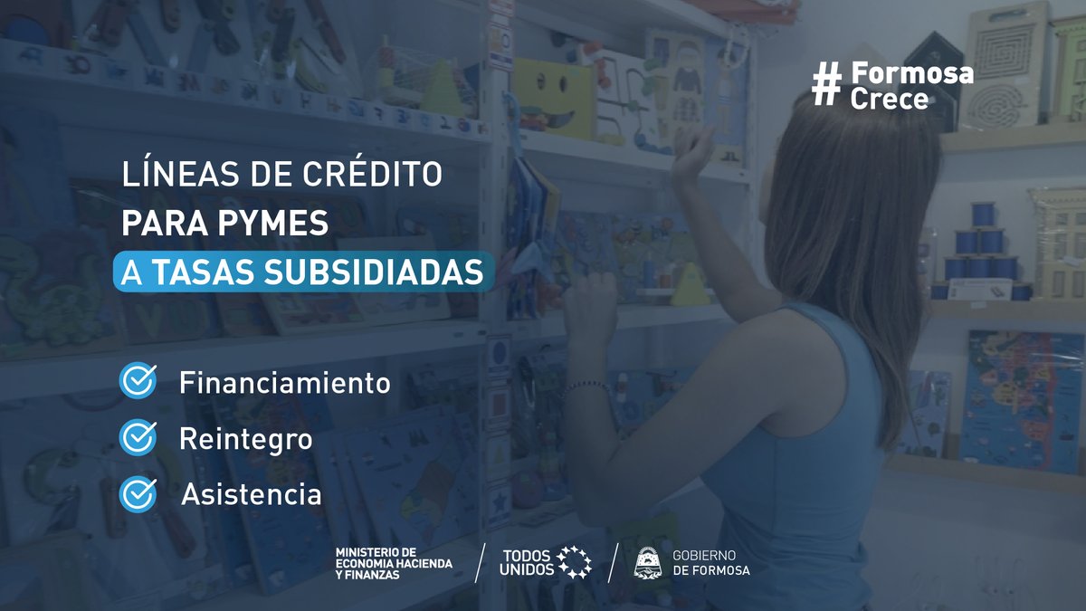 MinEcoFsa's tweet photo. #FormosaCrece EN LÍNEAS DE CRÉDITO PARA #PYMES 📈En el marco de nuevos acuerdos entre el Gobierno de la Provincia y el @BancoFormosa, que incluye un desembolso de 200 millones de pesos del #TesoroProvincial, se puso en marcha líneas de crédito a tasas subsidiadas, destinado a diferentes sectores de la economía local:
📍Lideresas 2024: orientada a mujeres empresarias.
📍Formosa Crece con Vos 2024: que tiene la finalidad de fomentar los negocios barriales y promover el consumo de productos y servicios locales.
📍EUREKA 2024: es un apoyo a jóvenes emprendedores que participaron del Programa.
✅Estas iniciativas reafirman el compromiso del Gobierno de la Provincia en promover la inclusión, sostener y fomentar el crecimiento de las #PyMEs, mediante asistencias y herramientas efectivas teniendo en cuenta el difícil contexto económico y productivo que atraviesa el país.