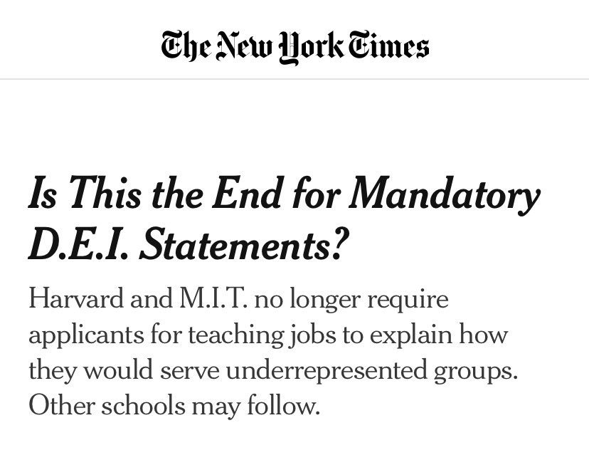 One hopes so. #DEI statements are a way of determining and securing allegiance to a specific ideology. They have no place in institutions whose purpose is learning and the acquisition of knowledge - not social engineering, political activism, or bureaucratic empire-building.