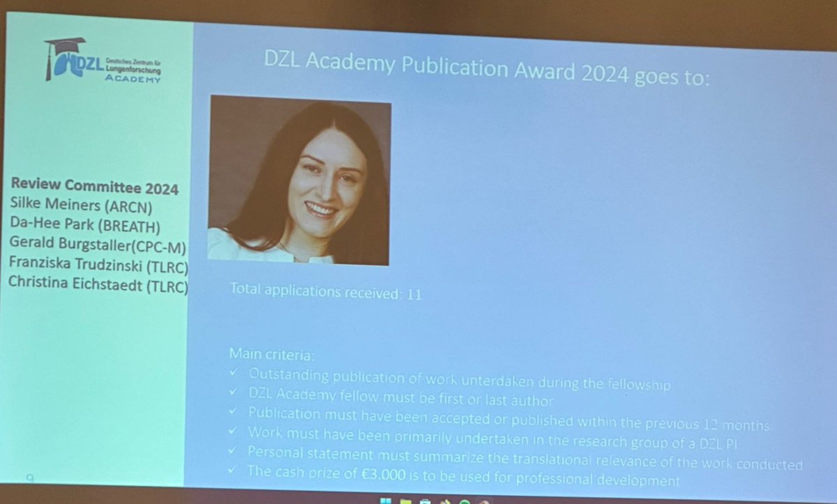 I am incredibly honored to receive the DZL Academy Publication Award. This prestigious recognition reflects the hard work of the entire <a href="/HeroldLab/">Herold Lab</a> team, under the outstanding leadership of Susanne Herold. Heartfelt gratitude to all who have supported us along the way.