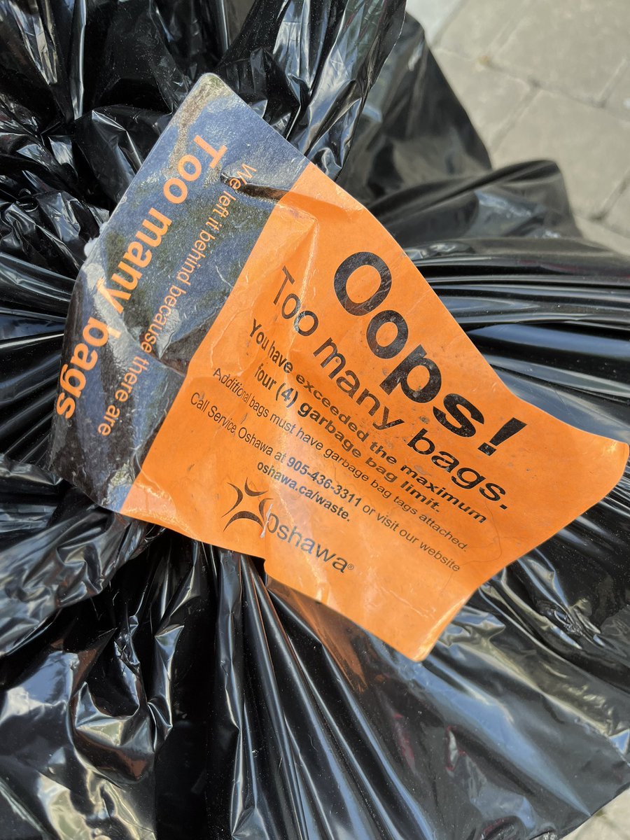 angryscotsmanTO's tweet photo. Hey @oshawacity. I’ll make sure I ALWAYS have 4 bags out for you now. Guess I should have just put it at my neighbours drive as they only had 2. Fucking jobsworths. https://t.co/3lK56vDhWn
