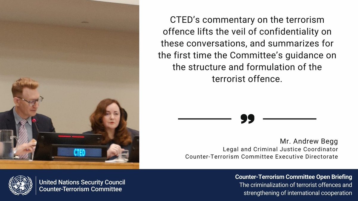 UN_CTED's tweet photo. Andrew Begg, Legal & Criminal Justice Coordinator, @UN_CTED said CTED’s assessment visits reveal that many States share common problems. The CTC’s recs based on CTED’s analysis are often repetitive– the most common issues occur across all regions. #HowToCriminalizeTerror https://t.co/BfINUkAkVf