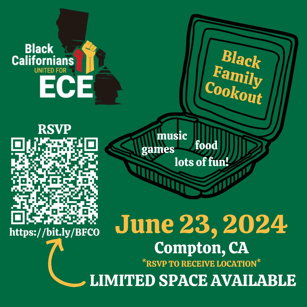🎉 Join us for a Black Family Cookout in Compton! 

In honor of Juneteenth, BlackECE is partnering with Councilman Andre Spicer and the City of Compton to host a fun-filled Black family cookout on Saturday, June 23, 2024!