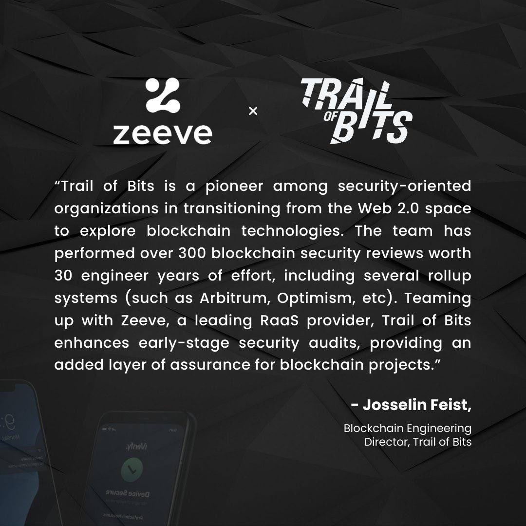 ERC20_News's tweet photo. 📣 0xZeeve Teams Up with @Trail of Bits for Top-Notch Security #Audits!
🔗 They are thrilled to announce the partnership with Trail of Bits to offer top-tier #securityaudits for their ecosystem and this alliance aims to identify and fix security vulnerabilities in #rollups and #appchains.
🔽DETAILS:
https://t.co/rQtuvSGffT
#ERC20NEWS