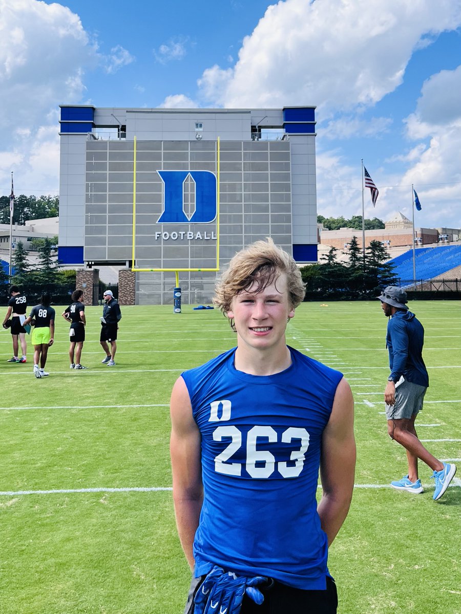 BraydenReilly25's tweet photo. Thank you to the Duke coaching staff for my visit today and great camp. Thanks to Coach Patke, Coach Lyster,  Coach Bentley, and Coach Diaz for the meetings and conversation. @coachRickLyster @CoachPatke @VBentley_2 @Coach_MannyDiaz @StXFB @COACHSPECHT28 @AllenTrieu @RivalsFriedman @Rivals @LemmingReport @Brodbeckj02