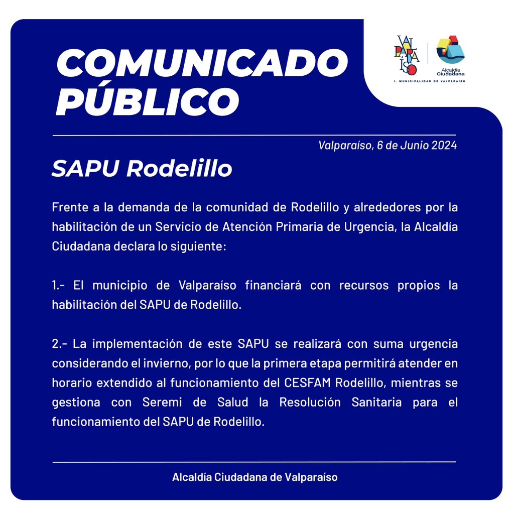 JorgeSharp's tweet photo. 🔴 GRAN NOTICIA: El Cesfam Rodelillo tendrá SAPU. 

Luego de años de espera y de puertas que se cerraron, la demanda de la comunidad será resuelta.

Será financiado por @MunicipioValpo. El impacto de esta medida será para más de 50 mil vecinos. 

¡La salud es un derecho! https://t.co/x3SW4T2byB