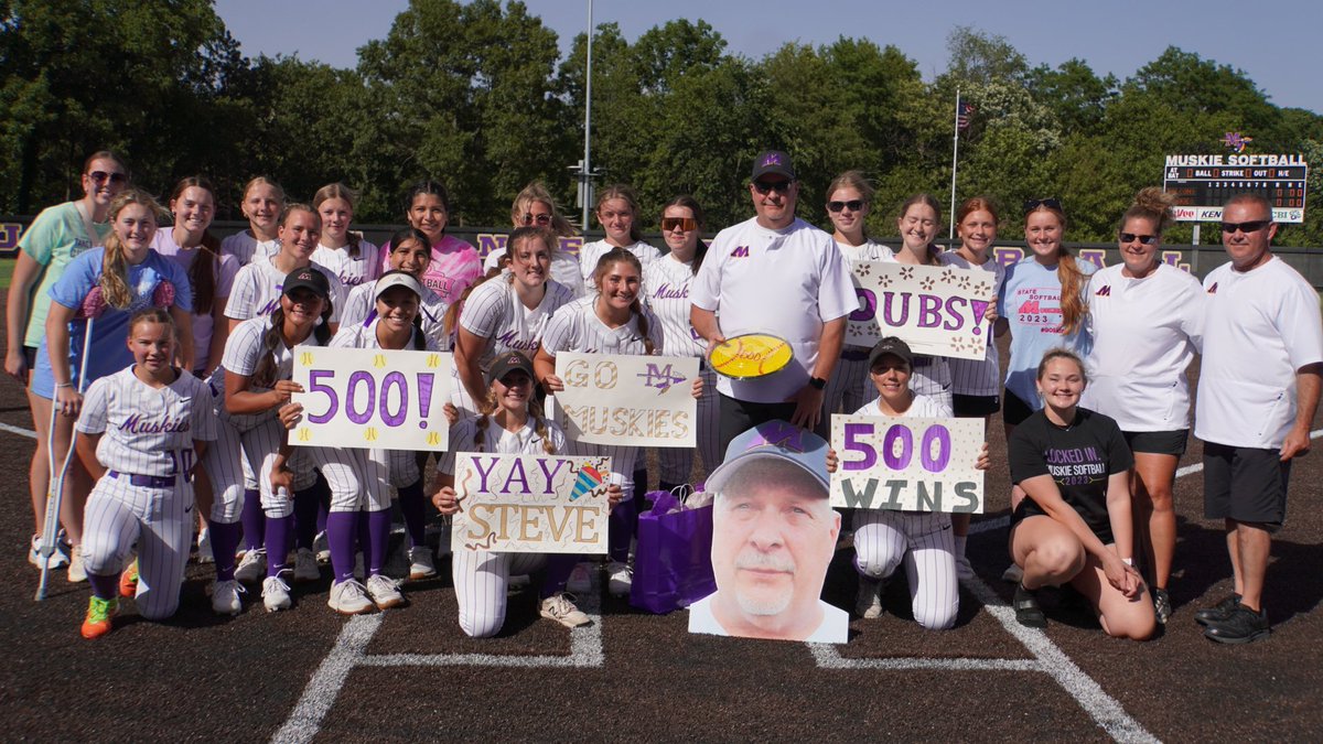 MuscatineCSD's tweet photo. 🥎 Congrats to @SoftballMuskie Coach Steve Hopkins on his 500th career win! We recognized him before the #MuskieSoftball game! TY to our former Muskie players for coming! TY to @HyVee for donating 500 cookies &amp; balloons! The Muskies host Dav West in a doubleheader. Go, Muskies! https://t.co/JIFiZaAyzC