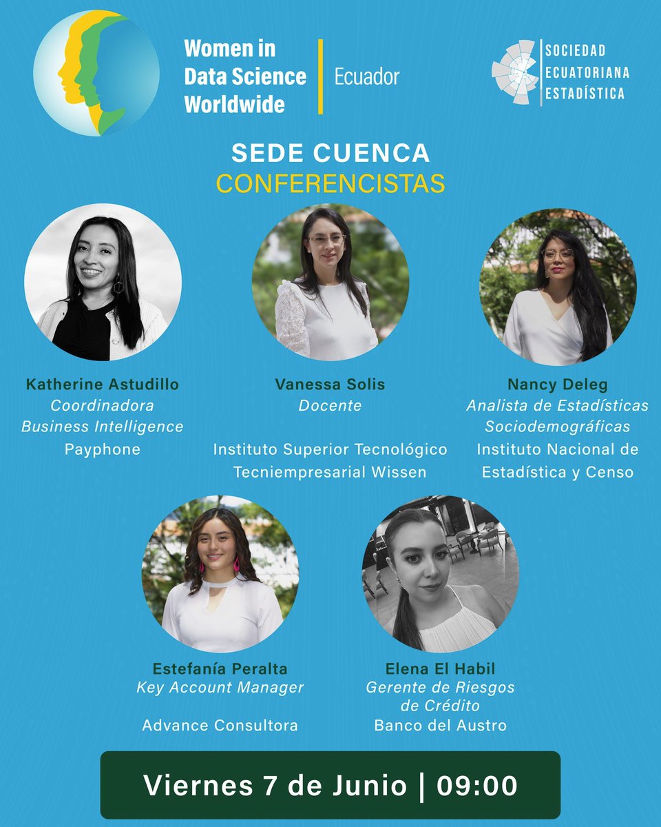 ginambg's tweet photo. Mañana a las 9 am! "Metaverso Femenino: Las nuevas heroínas de datos", organizado por Women in Data Science Worldwide y la Sociedad Ecuatoriana de Estadística. Conectemos y empoderemos a las mujeres en ciencia de datos. #WiDSCuenca #WomenInDataScience #CienciaDeDatos https://t.co/GhATRrgvu6