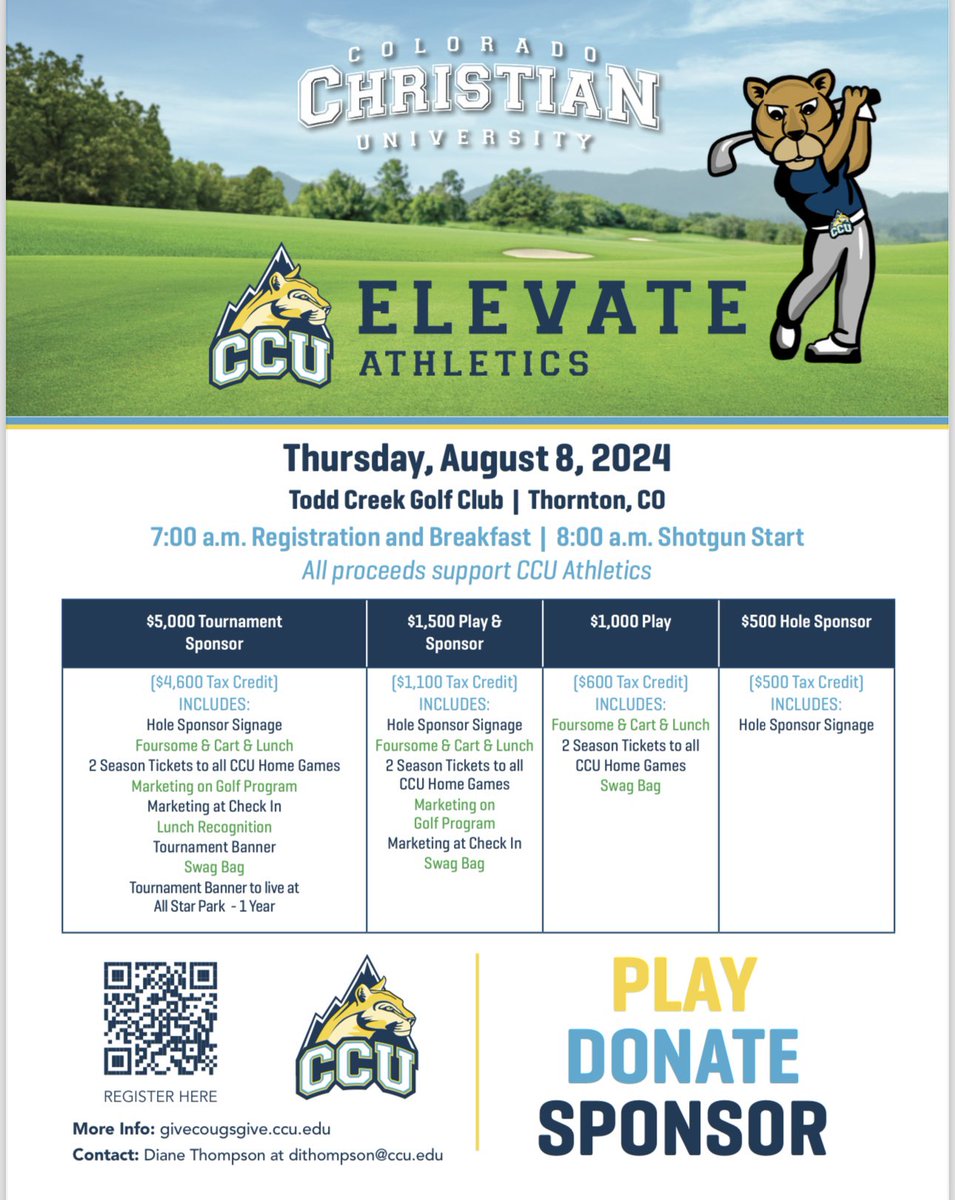 Getting ready for our golf tourney in August!! Play, Sponsor, or Donate 💙💛🏀 Don’t forget to click Womens Basketball

givecougsgive.ccu.edu/pages/ccu-golf…