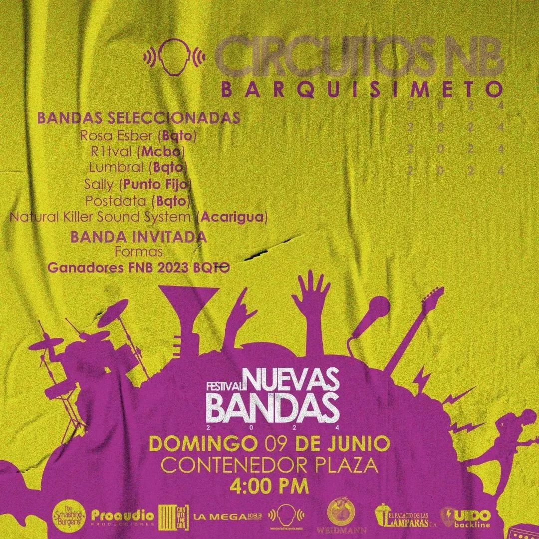 CrestaMetalica's tweet photo. Circuito Nuevas Bandas 2024 - Región Occidente (Barquisimeto) 🎸 | Artistas: 💀 Participantes: 💀 R1tval (@ritual.vo) 💀 Sally (@sallyrockband) 💀 Lumbral (@lumbral_) 💀 Postdata (@postdatabanda) 💀 Rosa Esber (@rosaesber) 💀 Natural Killer Sound System… https://t.co/AtMpSo0wOe https://t.co/AXqLX24ANr