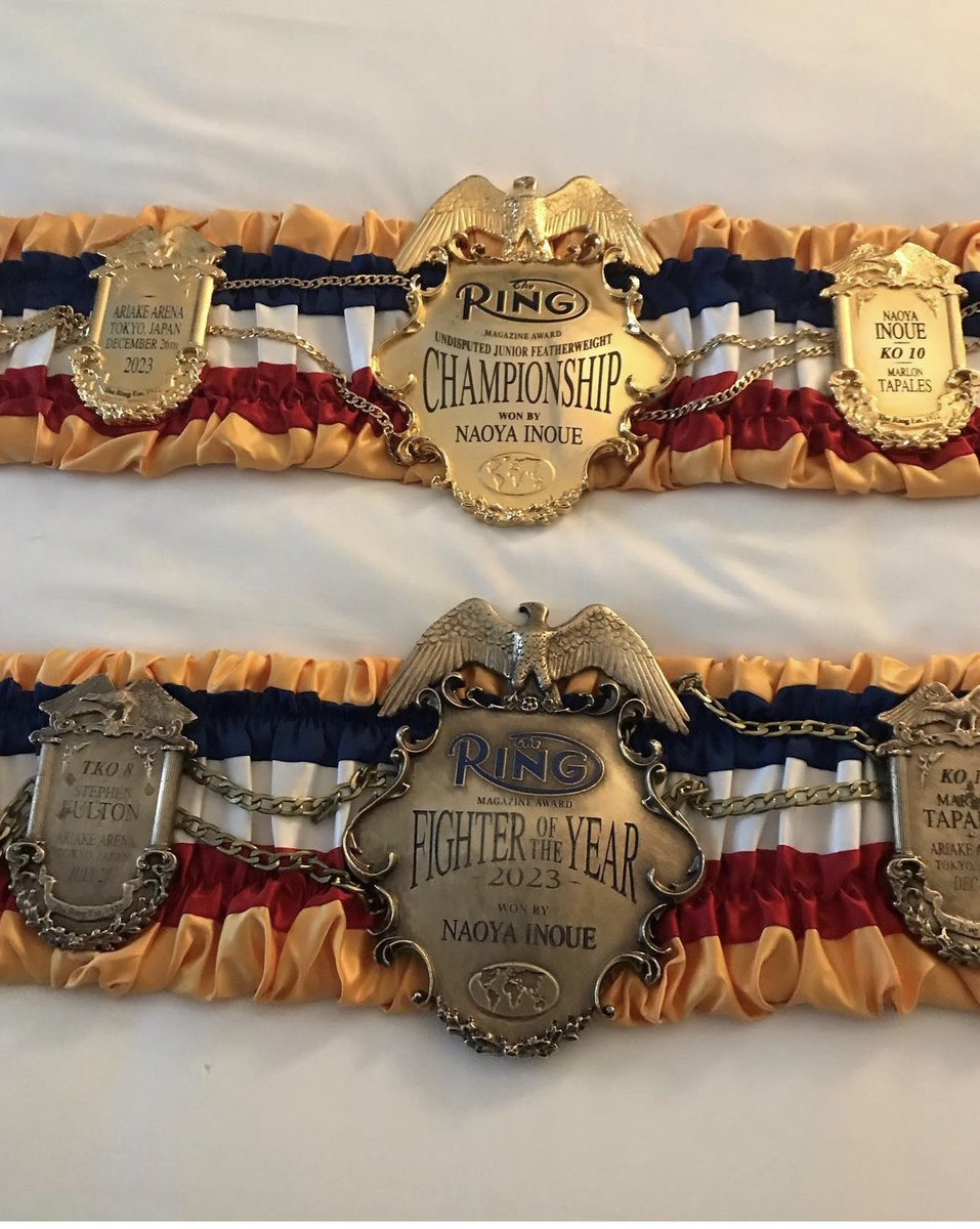 VersaceBoxing's tweet photo. The Monster @naoyainoue_410 two new hand crafted Ring Magazine belts for tonight’s BWAA Award dinner #Boxing https://t.co/SQvO4AHkJG