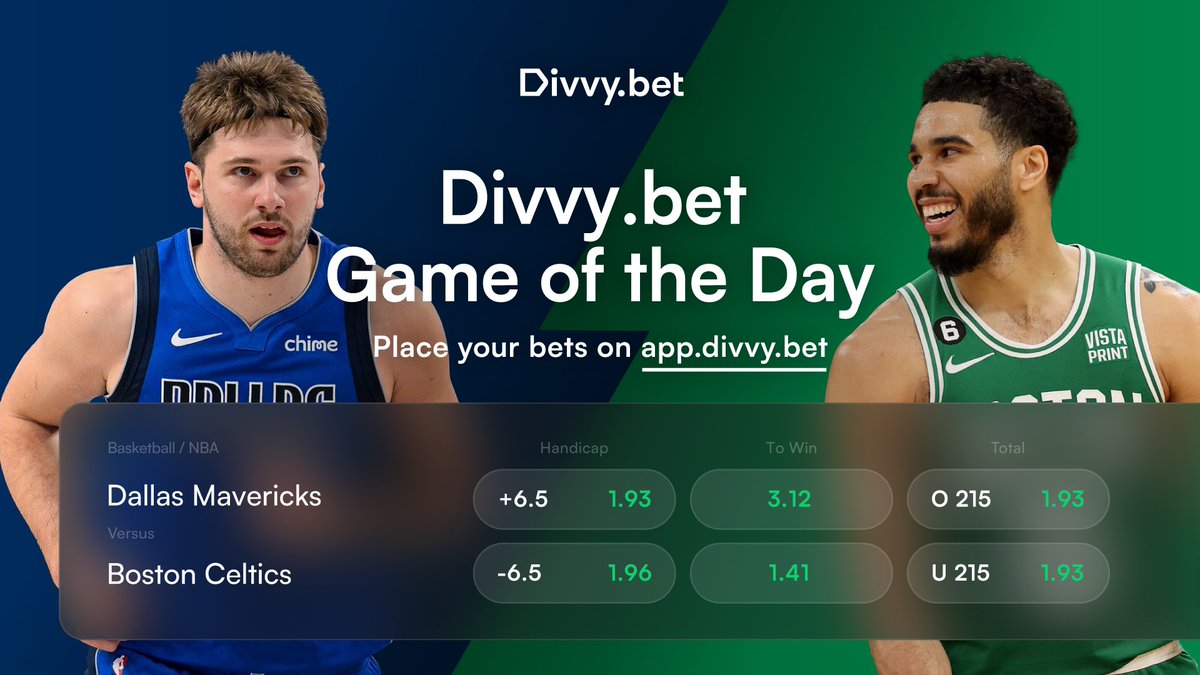 DivvyBet's tweet photo. NBA FINALS 🚨🏀

The NBA Finals are HERE! Dallas heads to Boston for Game 1 tonight, and it’s our Game of the Day! 

Reminder: 2x DVY Points on all wagers for tonight’s game. Who’s your pick?? 
🤔👇🏼 https://t.co/5X94Avry8d