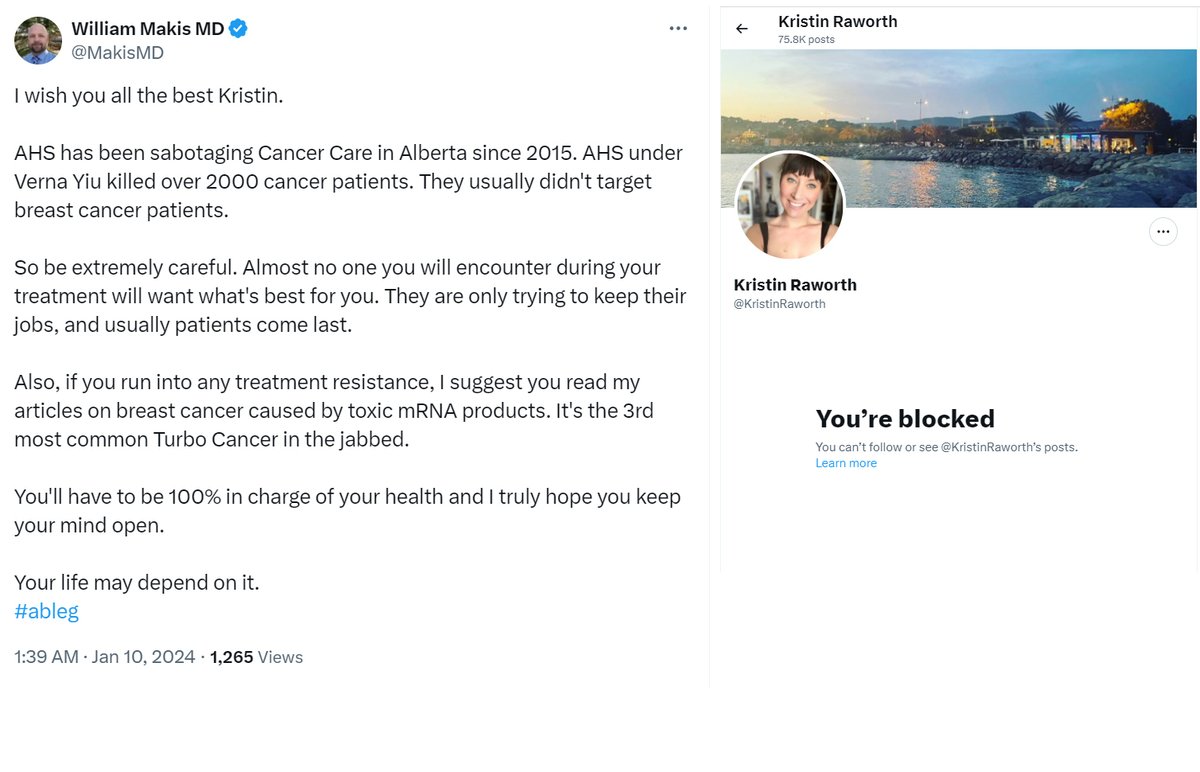 TURBO CANCER - 41 year old Kristin Raworth is an Alberta political staffer.

She strongly supported Alberta's illegal COVID-19 mRNA Vaccine mandates

Jan.2022: "the more the honking interrupts my nap, the more I want the vaccine mandate to last forever"

Jan.2024: "I have an