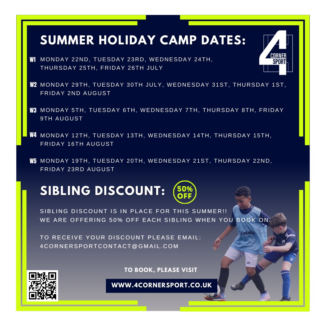 4cornersport1's tweet photo. 4CS PERFORMANCE CAMP - SUMMER 2024⚽️

Brand new 5 Day Camps available to book on now. Providing even more opportunities for all players that attend.⚽️ Link below to find out more:

https://t.co/CIERJGfuM4 https://t.co/BccPjiHSp6