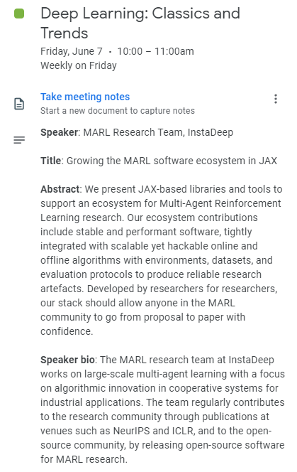 ml_collective's tweet photo. 🚀 Join us tomorrow at 10 AM PDT for #DLCT! The MARL Research Team will discuss "Growing the MARL Software Ecosystem in JAX". Don't miss this insightful session! #MachineLearning #AI #JAX #MARL https://t.co/EH8lLYl1ud