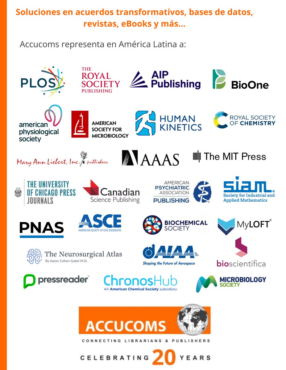 ACCUCOMSLATAM's tweet photo. Conoce los editores que representamos en América Latina. Tenemos para tu institución académica: Acuerdos Transformativos Read&amp;Publish, revistas científicas, eBooks, plataformas digitales y mucho más. Conoce más en https://t.co/NRciV3Js87 https://t.co/SEjzrip4TL