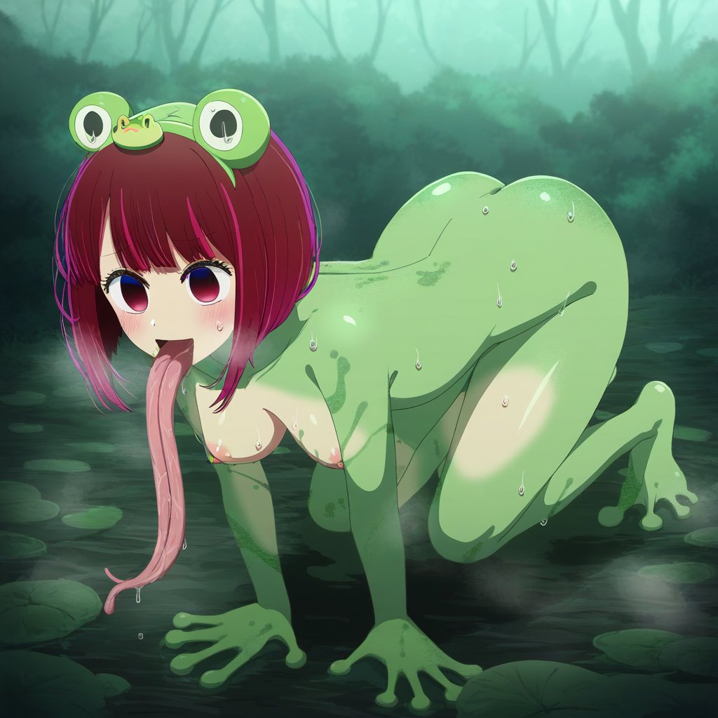#AIart   #aiイラスト #カエル娘
カエル化　虚目かなちゃん　avかな？w