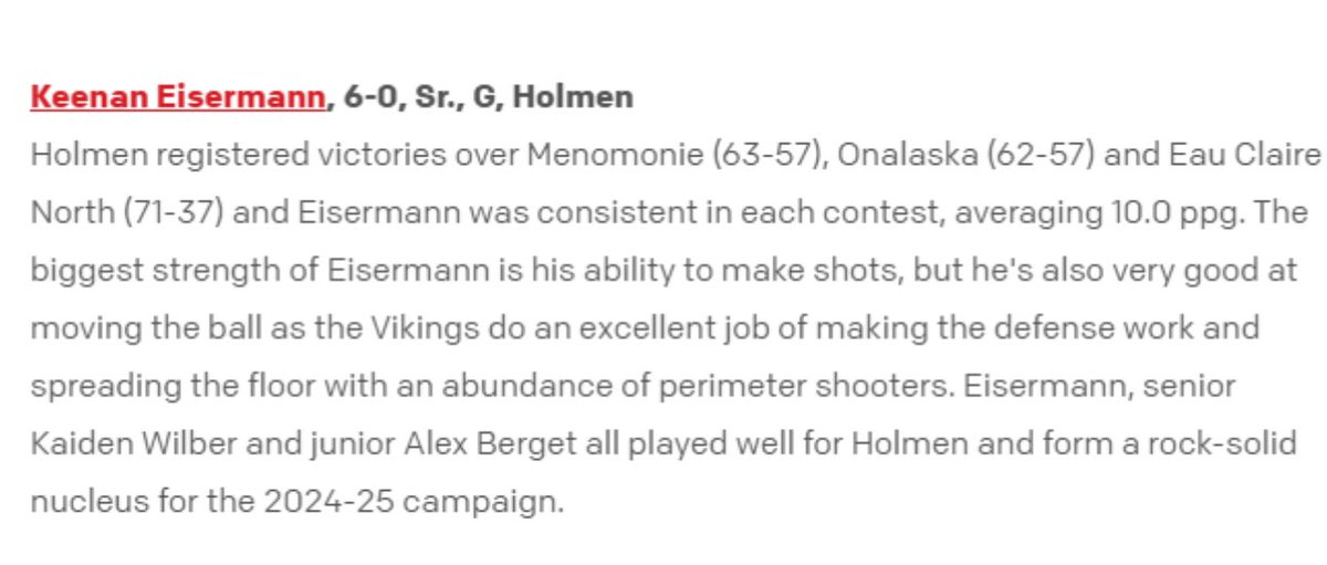 Keenan Eisermann (@keenaneisermann) on Twitter photo Grateful to be named to all tournament team this last weekend WBY tournament at Viterbo University. Holmen went 3-0…exciting year for this talented team. <a href="/WisBBYearbook/">Mark Miller</a> #wisbb Grateful to be named to all tournament team this last weekend WBY tournament at Viterbo University. Holmen went 3-0…exciting year for this talented team. <a href="/WisBBYearbook/">Mark Miller</a> #wisbb