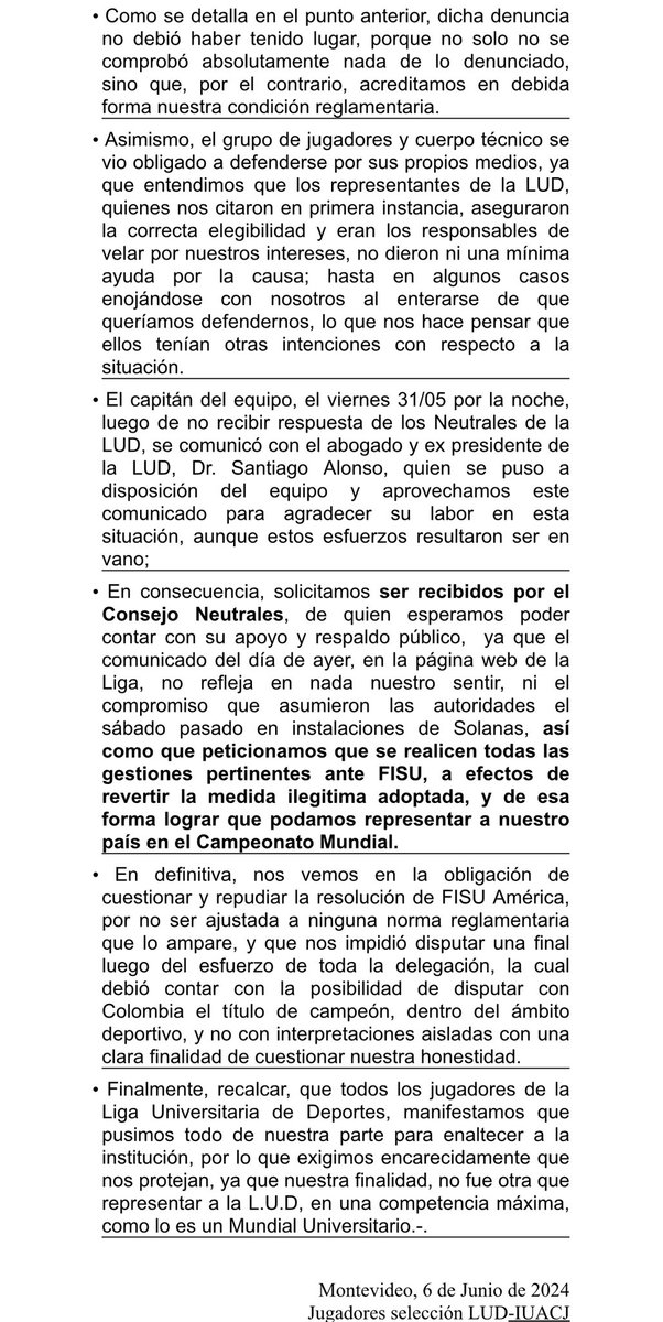 ❌INCREÍBLE 
Selección uruguaya universitaria despojada de poder definir su pasaje al mundial de China.
COMUNICADO OFICIAL DE JUGADORES.⬇️⬇️⬇️