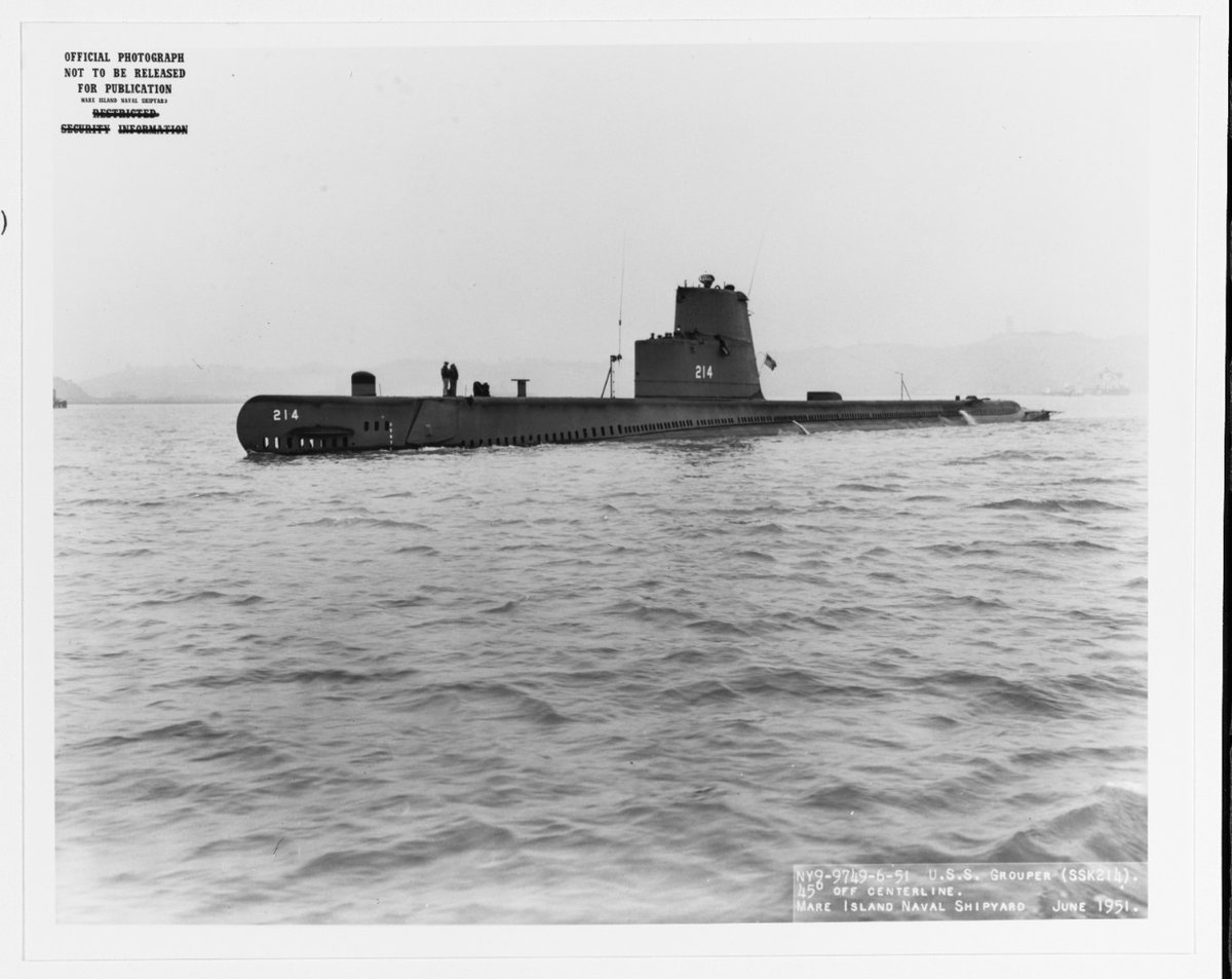 Throwback Thursday: USS Grouper (SSK-214) off the Mare Island Navy Yard, California in 1951. #TBT #PacificSubs #USSGrouper 📸@usnhistory