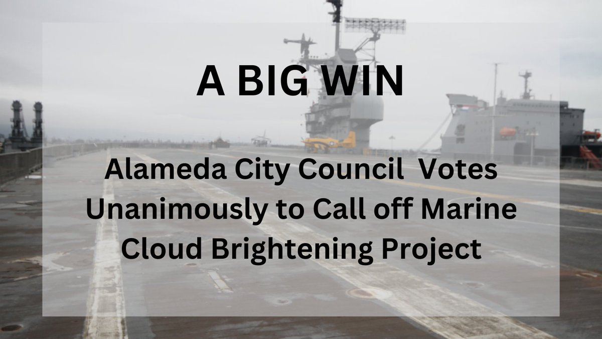 HOMEAlliance_'s tweet photo. 📢#BigWin📢
City of Alameda City Council has voted unanimously to call off the University of Washington’s Marine Cloud Brightening Project which was conducting a geoengineering experiment off the coast of California. #StopGeoengineering https://t.co/Vaaahs54jb