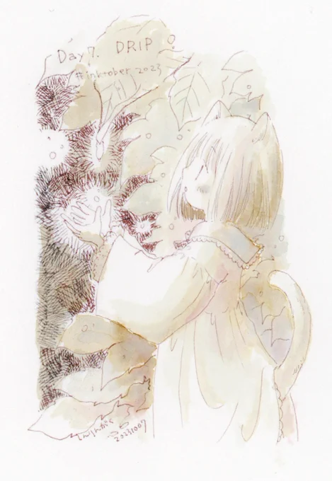 夜露のしずくはどんな味?#白猫さん #塗ってみました インクで線画を塗ってみるシリーズ。ツシマヤマネコブラウン、平戸カテドラルグリーン、さみしがりのピンク。この組み合わせとてもかわいいです。紙はヴィファール。インクとの相性はいいみたい(*'꒳`*) 