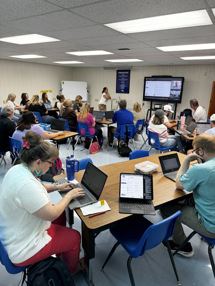wilthomas3's tweet photo. Here at #RobinsonISD we are excited to provide a space where our staff and students can explore and utilize AI in a supportive and safe environment. Today’s @magicschoolai sessions with Tracey Neubrand was extremely helpful in our new AI journey! @jlo731 #customchatbot. https://t.co/DJuW5F6Ec1
