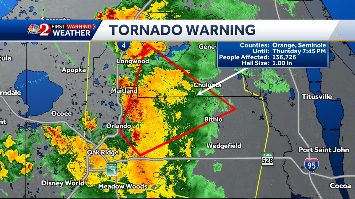 TMainolfiWESH's tweet photo. Here's a closer look at where the Tornado Warning is. Stay with @WESH 2 News... #WESHwx https://t.co/sLrriy7Ykd