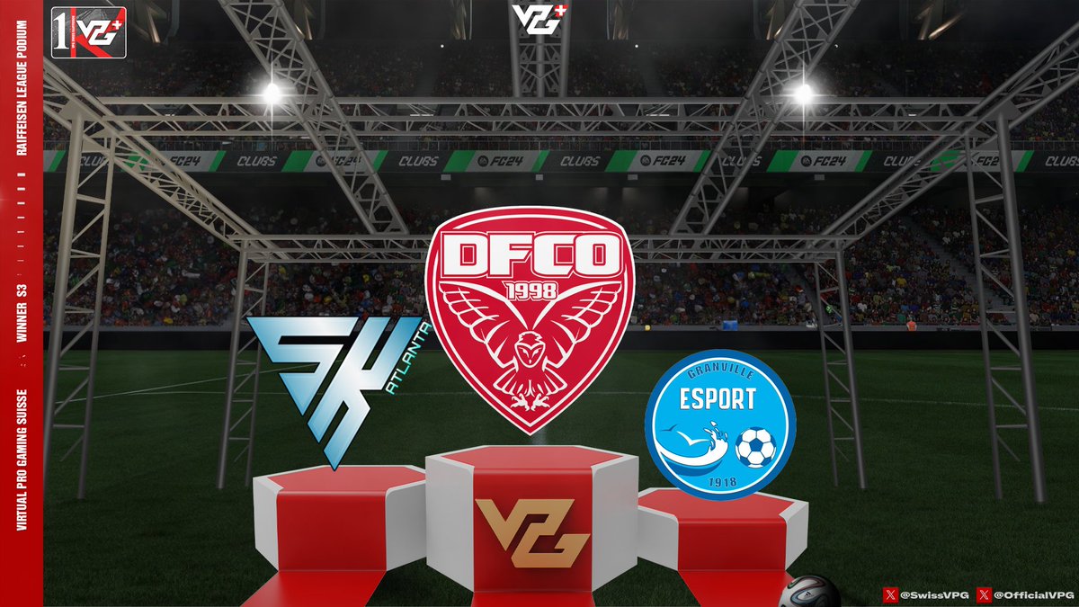 Voici le podium de cette Saison 3 en RAIFFEISEN League :

 🥇1er :  DFCO
 🥈2ème : SK ATLANTA
 🥉3ème : US GRANVILLE

Félicitations à toutes les équipes d'avoir participé à cette Saison 3 VPG Suisse.