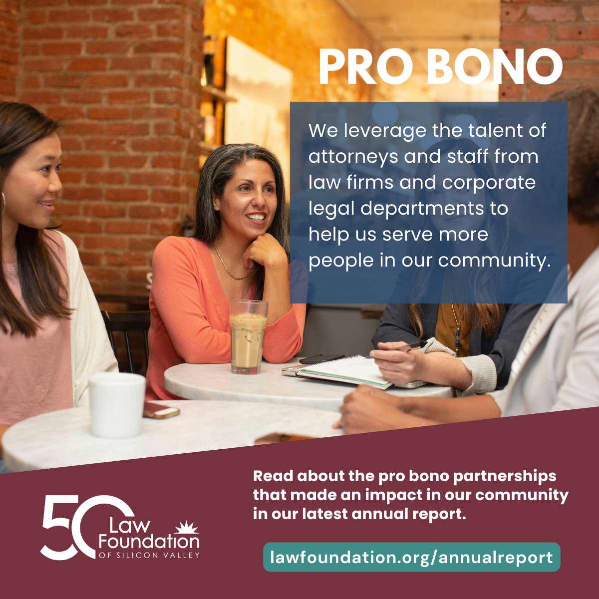 Our Pro Bono Program leverages the talent of attorneys and staff from law firms and corporate legal departments to help us serve more people in our community.

Learn more about  our talented pro bono volunteers in our latest annual report: lawfoundation.org/annualreport

#bayareaprobono