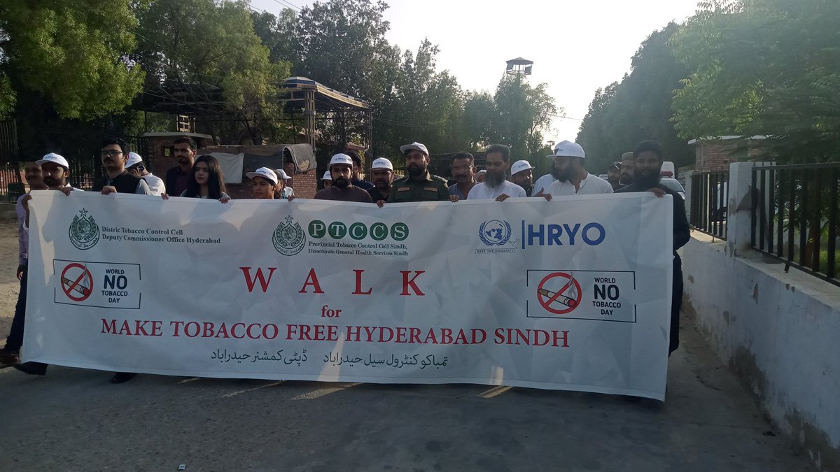 PTCCSindh's tweet photo. PTCCS WNTD24 | Walk for Make Tobacco Free Hyderabad Sindh led by District Administration Hyderabad. #PTCCS #worldnotobaccoday #tobaccofreegeneration #tobaccofreesindh @FCTCofficial @WHO @VitalStrat @khashmi76 @federal_tcc https://t.co/BONc2MK6CR