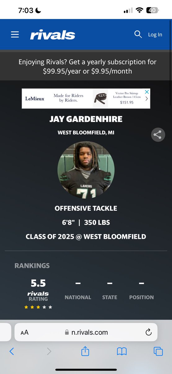 JayGardenhire's tweet photo. Extremely blessed to be recognized as a threes star on @Rivals . https://t.co/yXt3wsZ31A