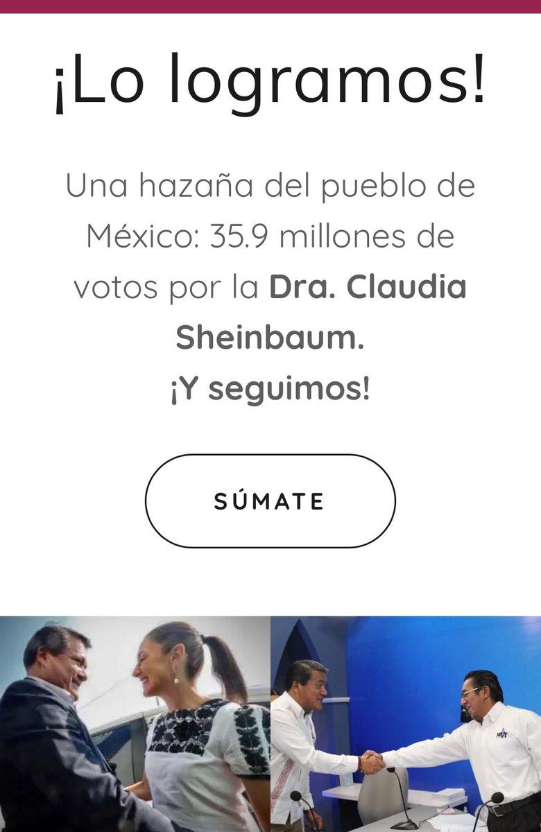 35porClaudia's tweet photo. Logramos el primer propósito: 35.9 millones de votos por @Claudiashein 

¿Qué sigue? 

Entérate y súmate: https://t.co/zrKUrULp3J

#35porClaudia 
#ClaudiaPrimeraPresidentaDeMéxico https://t.co/1GILUHgdga