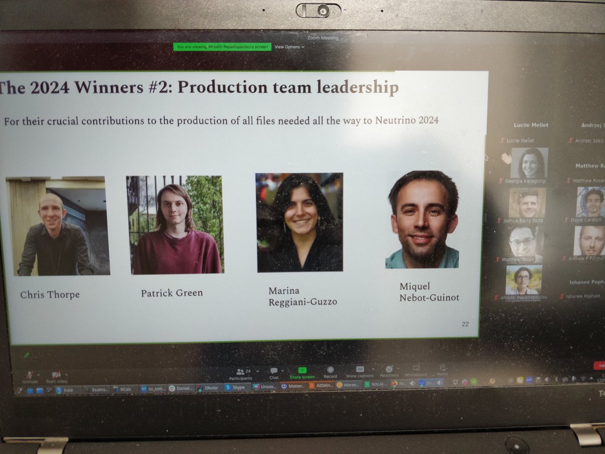 At the last ⁦<a href="/Microboone/">MicroBooNE</a>⁩ collaboration meeting two of our own postdocs were awarded with the  2024 MicroBooNE Impact Prize for their contributions. 👏🏻🏆👏🏻 Congratulations!