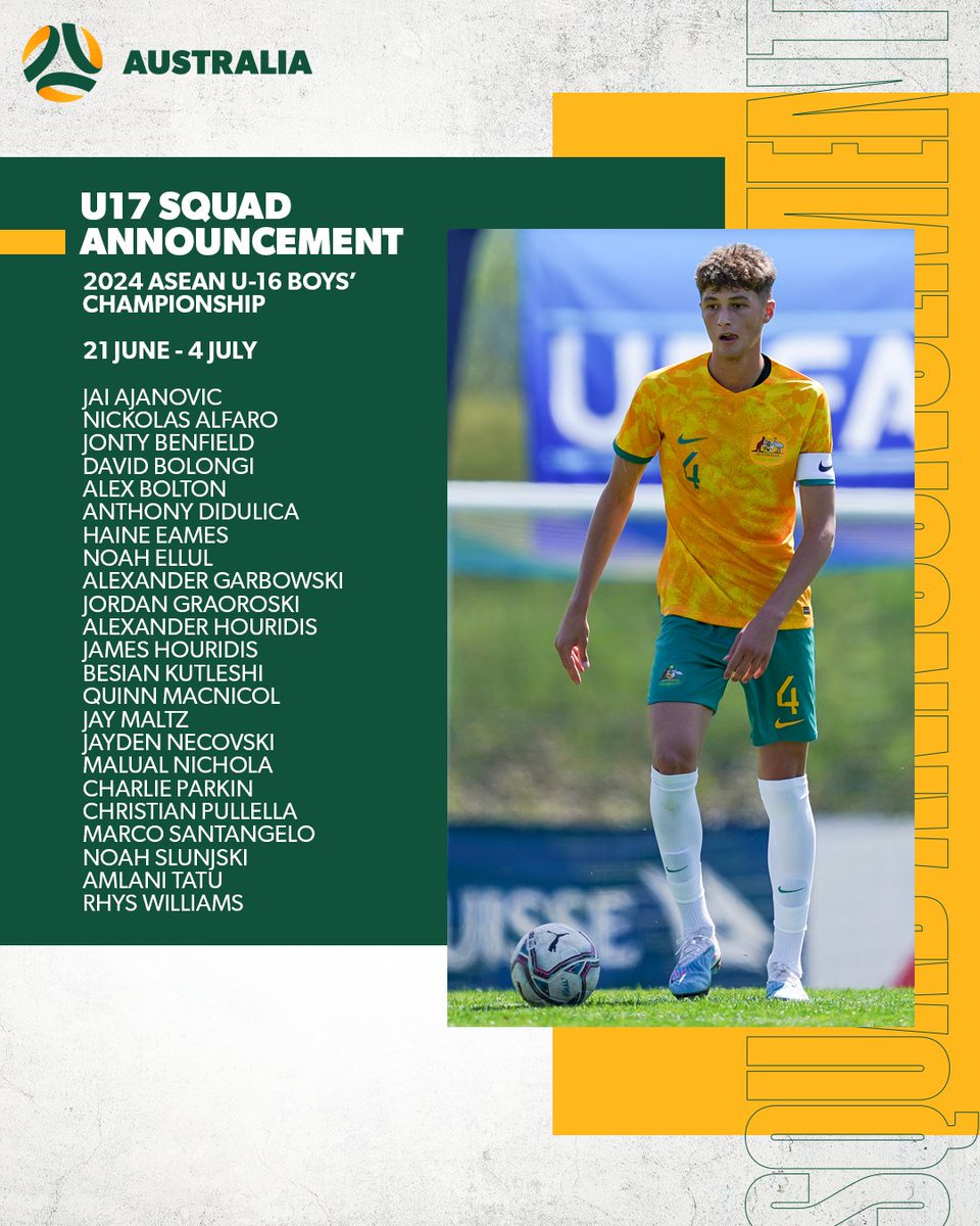 📋✈️🇮🇩 Brad Maloney has named a 23-player squad to contest the 2024 ASEAN U-16 Boys’ Championship held in Surakarta, Indonesia from 21 June – 4 July.

🗞️ Read more: tinyurl.com/ynev5ray

#Joeys
