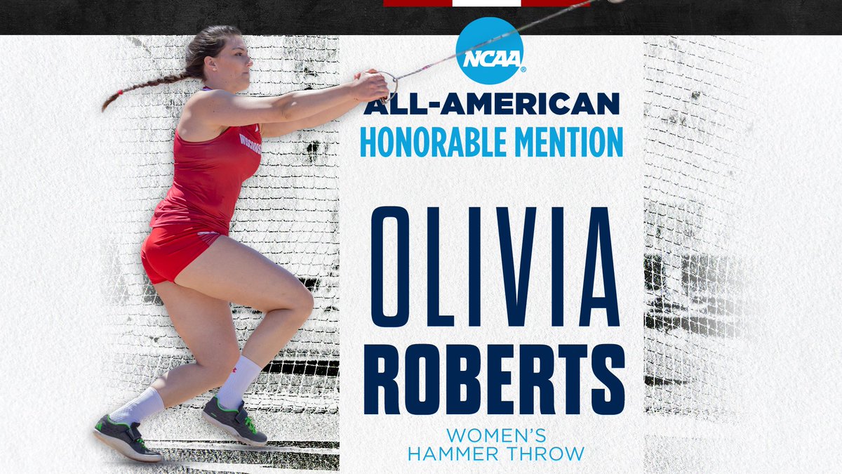 BadgerTrackXC's tweet photo. Wrapping up her Badger career on the top stage in @NCAATrackField! 

Congrats to Olivia Roberts on finishing 17th in the women’s hammer at the NCAA Championships with a mark of 203-0!

#Badgers || #OnWisconsin https://t.co/1GPtPQvIhY
