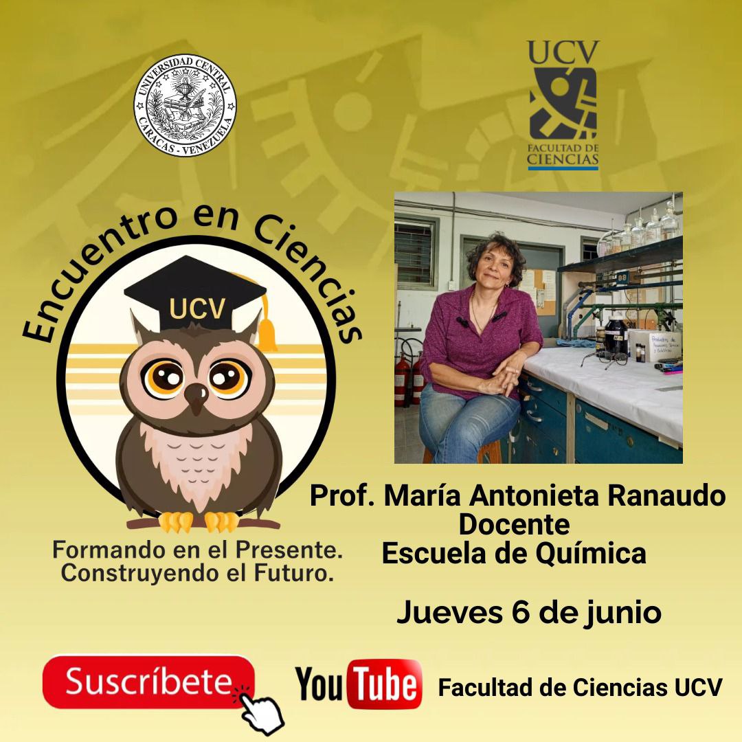 efuenma's tweet photo. Seguimos con el programa de entrevistas “Encuentro en Ciencias”, con la participación nuestra querida Profa. María Antonieta Ranaudo, docente y gran investigadora de la Escuela de Química, trabajadora incansable. 

Suscríbete a nuestro canal de YouTube “Facultad de Ciencias UCV”. https://t.co/iVp0r9UtUj