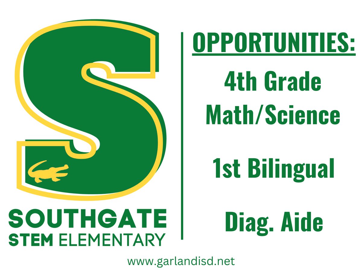 Opportunities available to work at Garland ISD’s FIRST Nationally Certified STEM campus!  Come join us!
