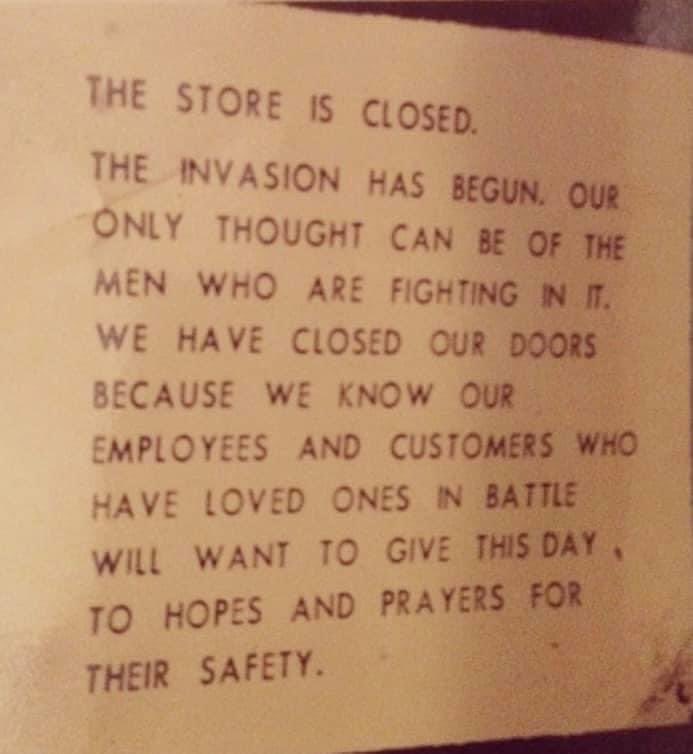 My grandfather too this photo of a sign posted on the door of a store in Spartanburg, SC on this date in 1944.