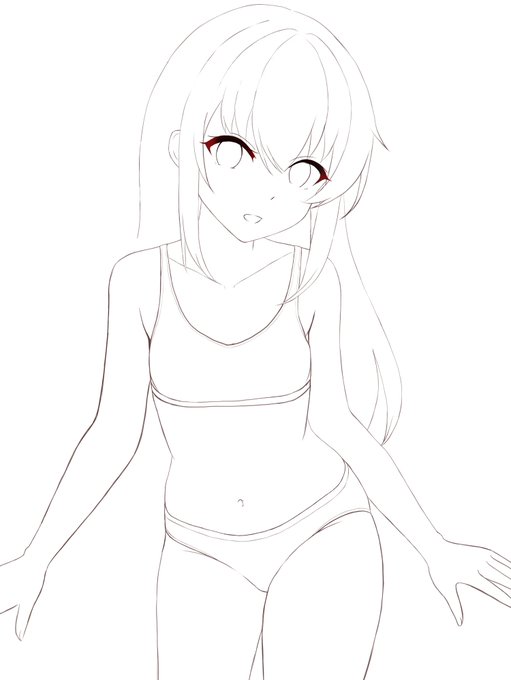 おはようございます。 
#皆さん線画と塗った後を見せてください 