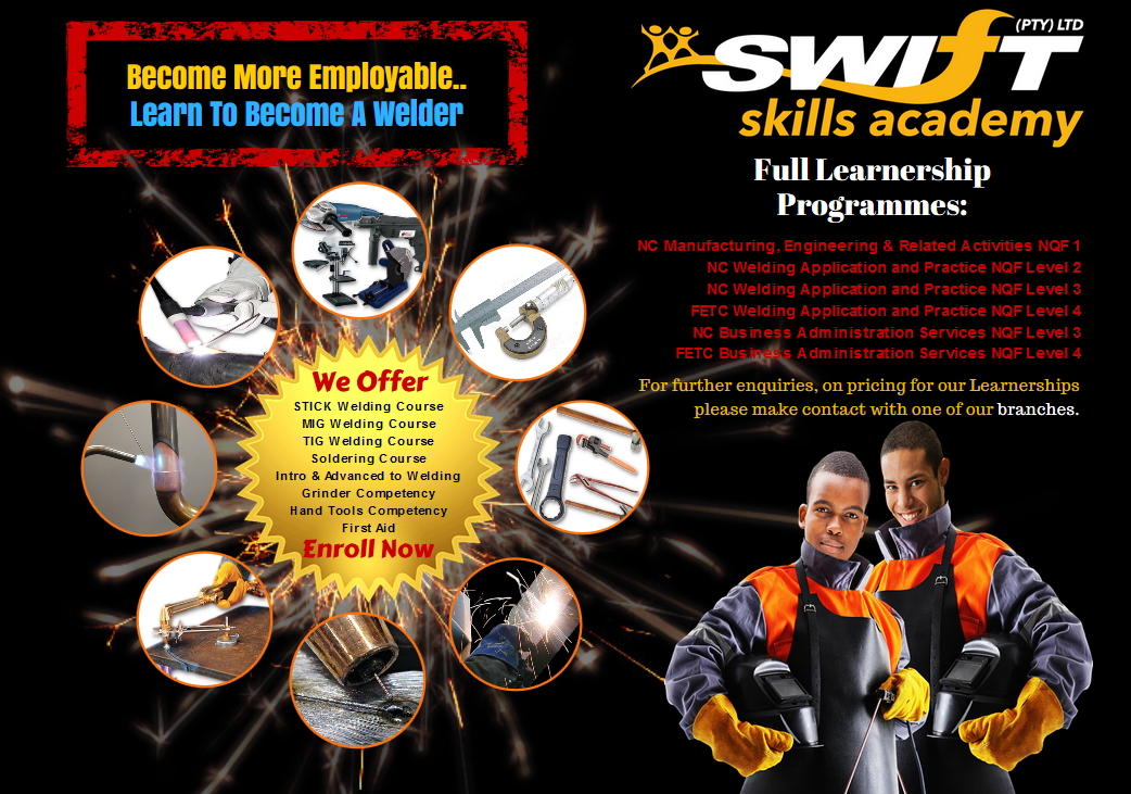 'SA needs YOU! Learn to weld & join the workforce! High demand for skilled welders! #WeldingSkills  #JobReady 
 swiftskillsacademy.com/candidate-regi…