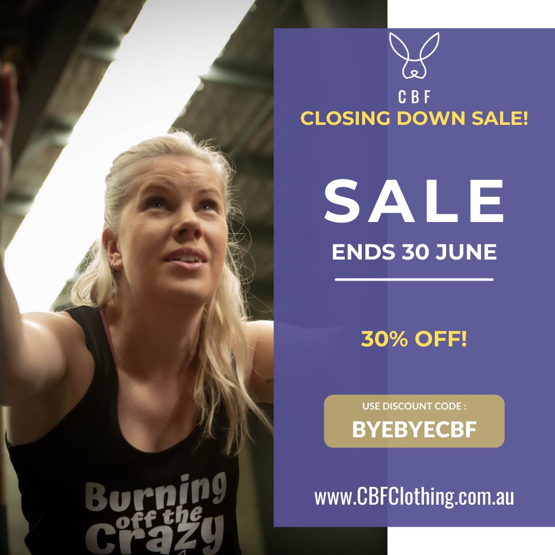 CBFClothing's tweet photo. Keep up with your fitness goals in style! Our CBF Closing Down Sale is on. Grab your gear at 30% off and keep the workout motivation burning. Hurry, sale ends June 30! 🏋️‍♀️🔥 #FitnessFashion #Sale #WorkoutInStyle https://t.co/K5MdyrQohp