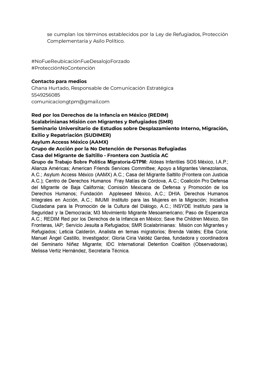 GTPM_MX's tweet photo. 🎫#Boletín| Diversas organizaciones de la Sociedad Civil respaldan la labor de documentación del Grupo de Monitoreo @frontera_centro y se unen para exigir justicia ante los desalojos de la noche del 5 de junio.

📲https://t.co/jxkP888Ubr https://t.co/7ksdZ237xT