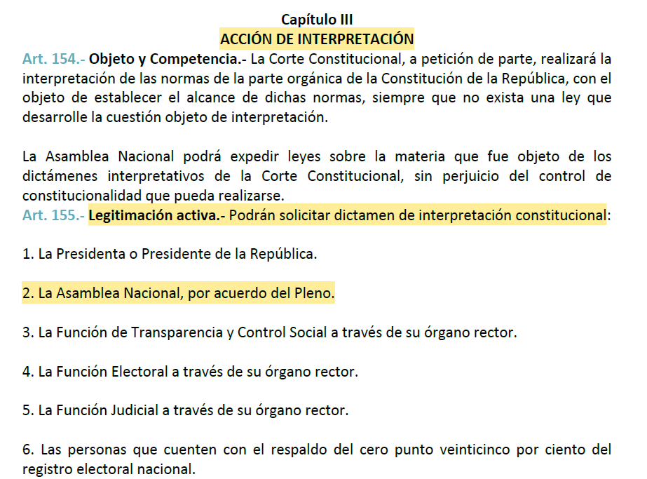 MartinezMolinaM's tweet photo. Es importante que el Presidente y la Vicepresidenta de la @AsambleaEcuador, al momento de solicitar un dictamen de interpretación constitucional a la @CorteConstEcu, hagan el pedido a través del PLENO, cumpliendo así con lo dispuesto en el numeral 2 del Art. 155 de la #LOGJCC. https://t.co/hKwuowaECb