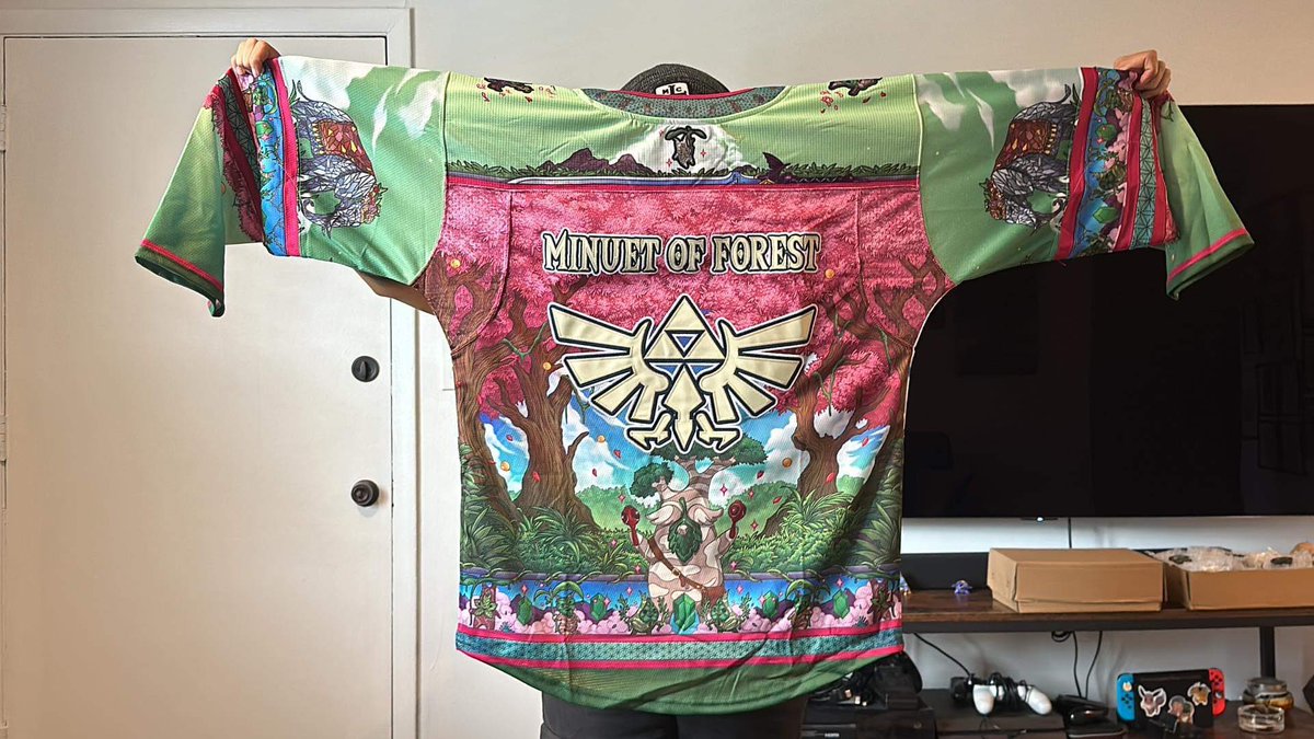 krunchykarl's tweet photo. Say what you want idgaf 

My homie killed it with these legend of Zelda x forest jerseys and yes that’s my name plate 🥰🥰 https://t.co/Q9eyTnAO4S