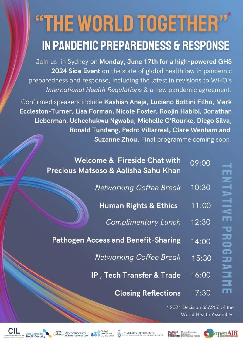 Law and human rights are critical to global health – pleased to be a part of this side event to #GHS2024 on the state of global health law in pandemic preparedness and response. Register to join us on Monday June 17: ghsconf.com/side-events/