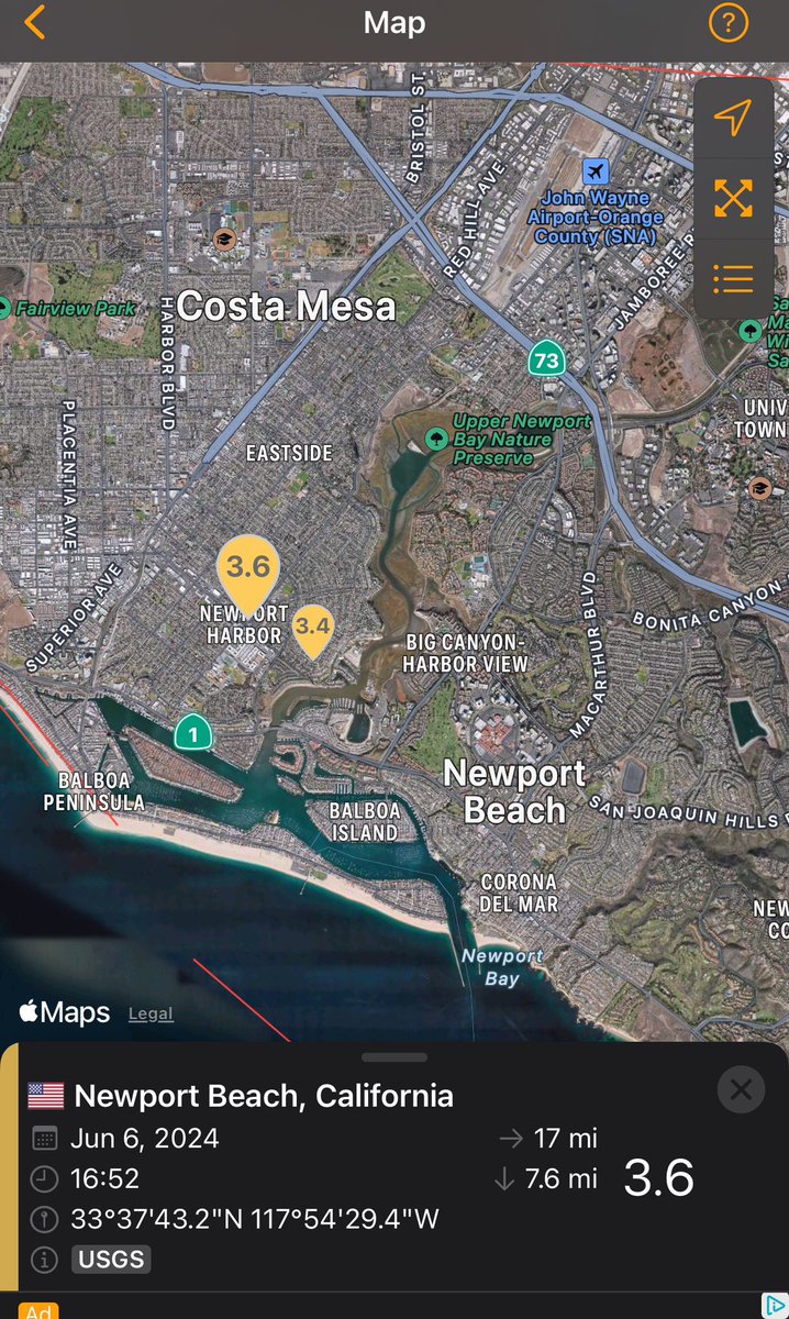 #Breaking #California #Earthquake More earthquakes! Back to back 3.6 and 3.4 in the #CostaMesa #NewportBeach area